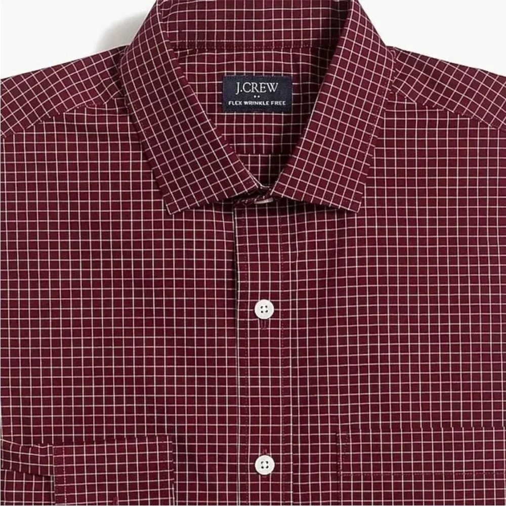 NWT J.CREW THOMPSON MAROON CHECKERED FLEX FIT BUTTON DOWN SHIRT